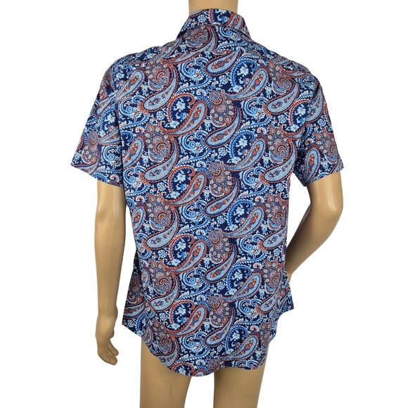 CREMIEUX PREMIUM DENIM Mens Size L Paisley Shirt Stretch Blue Short Sleeve [46] - Picture 4 of 12